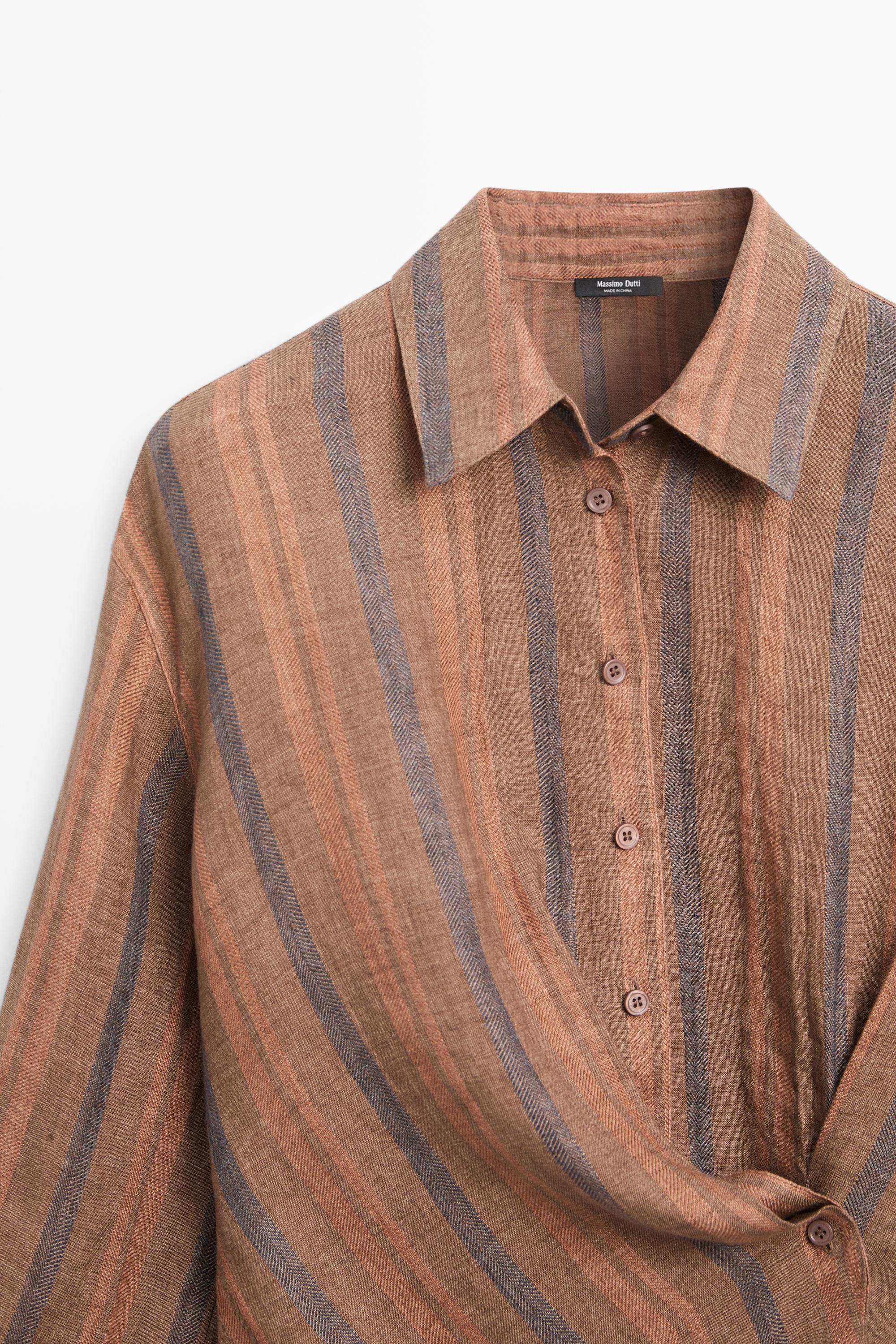 100% linen striped crossover shirt